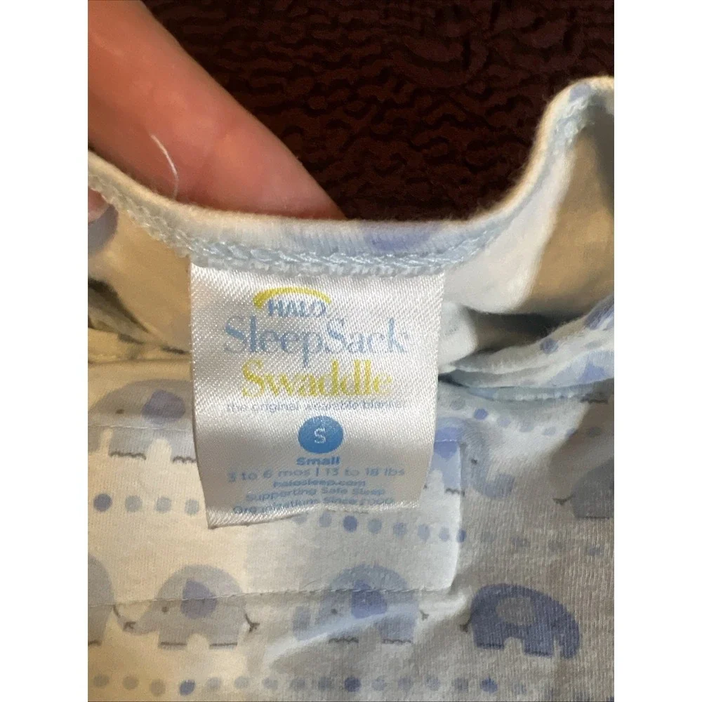 Lot of 2 HALO SleepSack Swaddle Small 3-6 Months Gray Leaves Blue Elephants Used